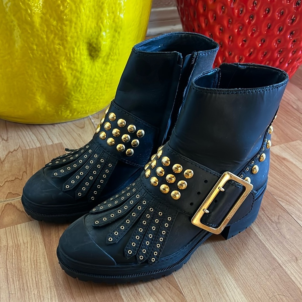 AUTHENTIC Burberry Black and Gold Studded Boots
